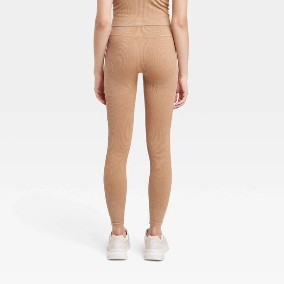 Medium - Womens High-Rise Ribbed Seamless 7/8 Leggings - JoyLab - Tan - Picture 2 of 10
